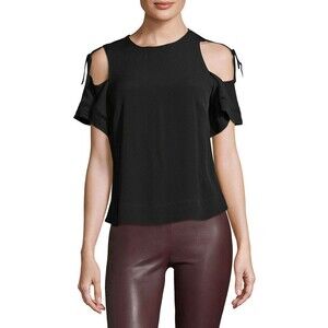 Rebecca Taylor Cold Shoulder Top Size 0 Lattisen Stitch Black EUC $250 B49